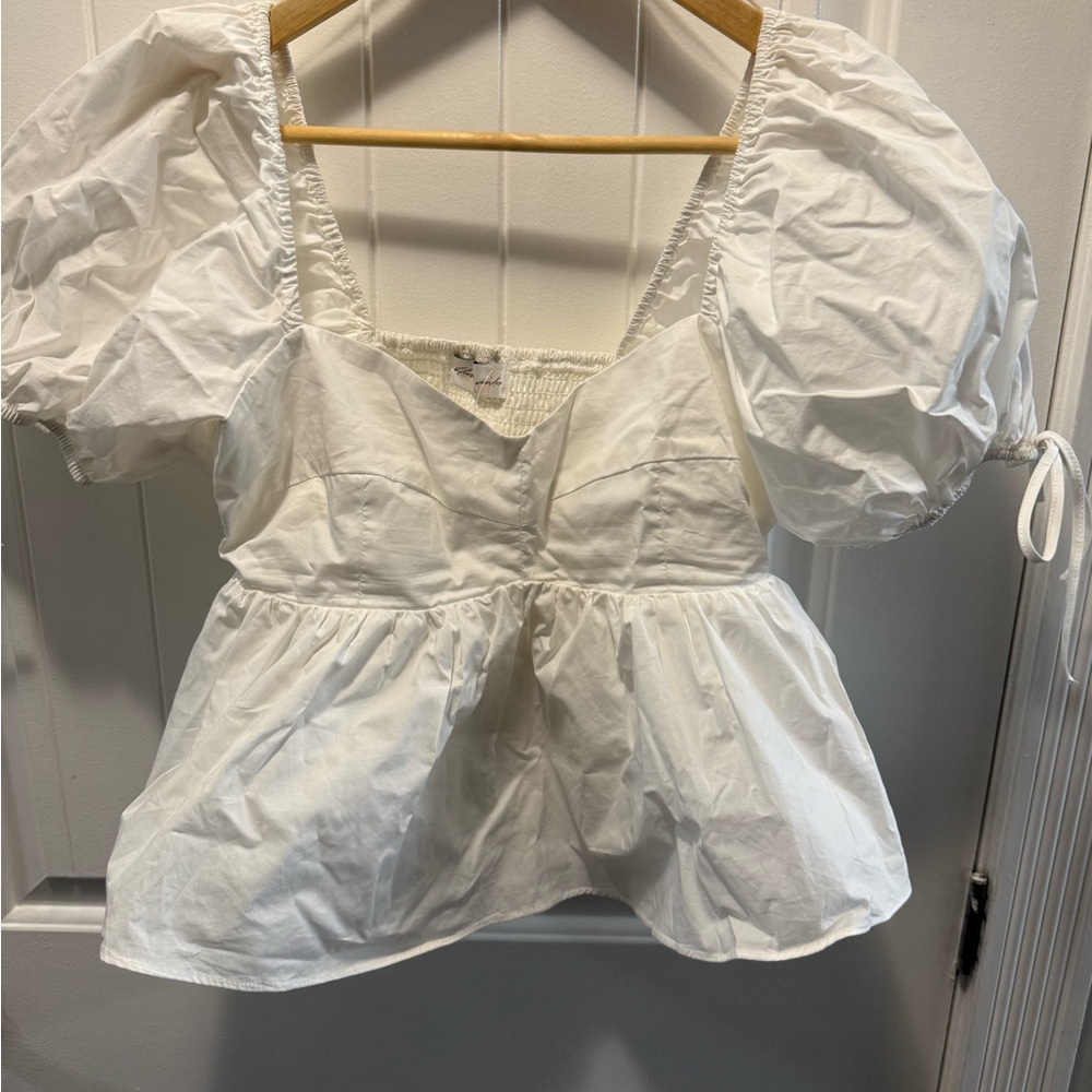White Puff Sleeve Blouse Women’s Large NWT